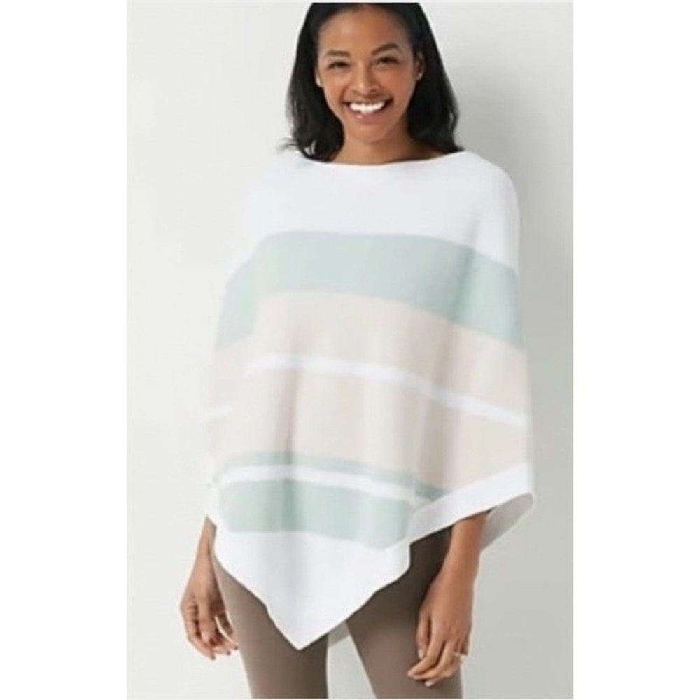 NEW Barefoot Dreams CozyChic Ultra Lite Poncho Pink Multi Stripe.‎ Free Beanie!